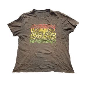 Lucky Brand Shirt Adult Large‎ Brown Blue Jeans Rooted in Rock 'N Roll Mens